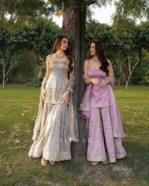 stitched NEW DESIGNER WEAR HEAVY JIMMY CHOO ORGANZA 3 PIS SUIT SET  CODE :-AK-227