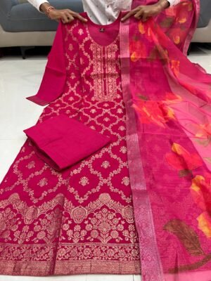 Alternative view of stitched Code • 1305  Featuring  Banarasi  Silks Suit which is beautifully decorated with a Banarasi Works. It is absolutely perfect for your upcoming occasions, it is very easy brezzzy