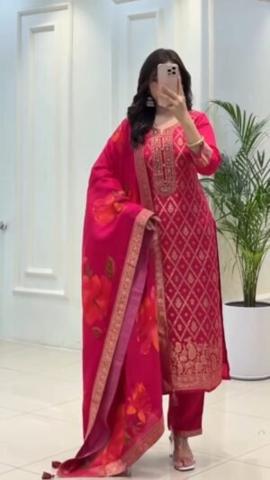 stitched Code • 1305  Featuring  Banarasi  Silks Suit which is beautifully decorated with a Banarasi Works. It is absolutely perfect for your upcoming occasions, it is very easy brezzzy