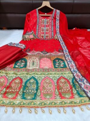 Alternative view of stitched Featuring Ivory Pakistani Suit which is beautifully decorated with digital prints, sequin embroidery and lace detailings all-over. It is absolutely perfect for your upcoming occasions, it is very easy breezy and comfortable.