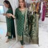stitched Launching New  Đěsigner Pure Banarasi Jequard Wiving Top With Pent & Dupatta Set