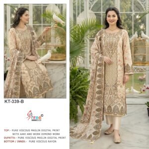 Alternative view of semi stitched DESIGN NO.- KT - 339 FABRICS  Top-  Pure Viscous Maslin Digital Print and  Aari Work with dimond