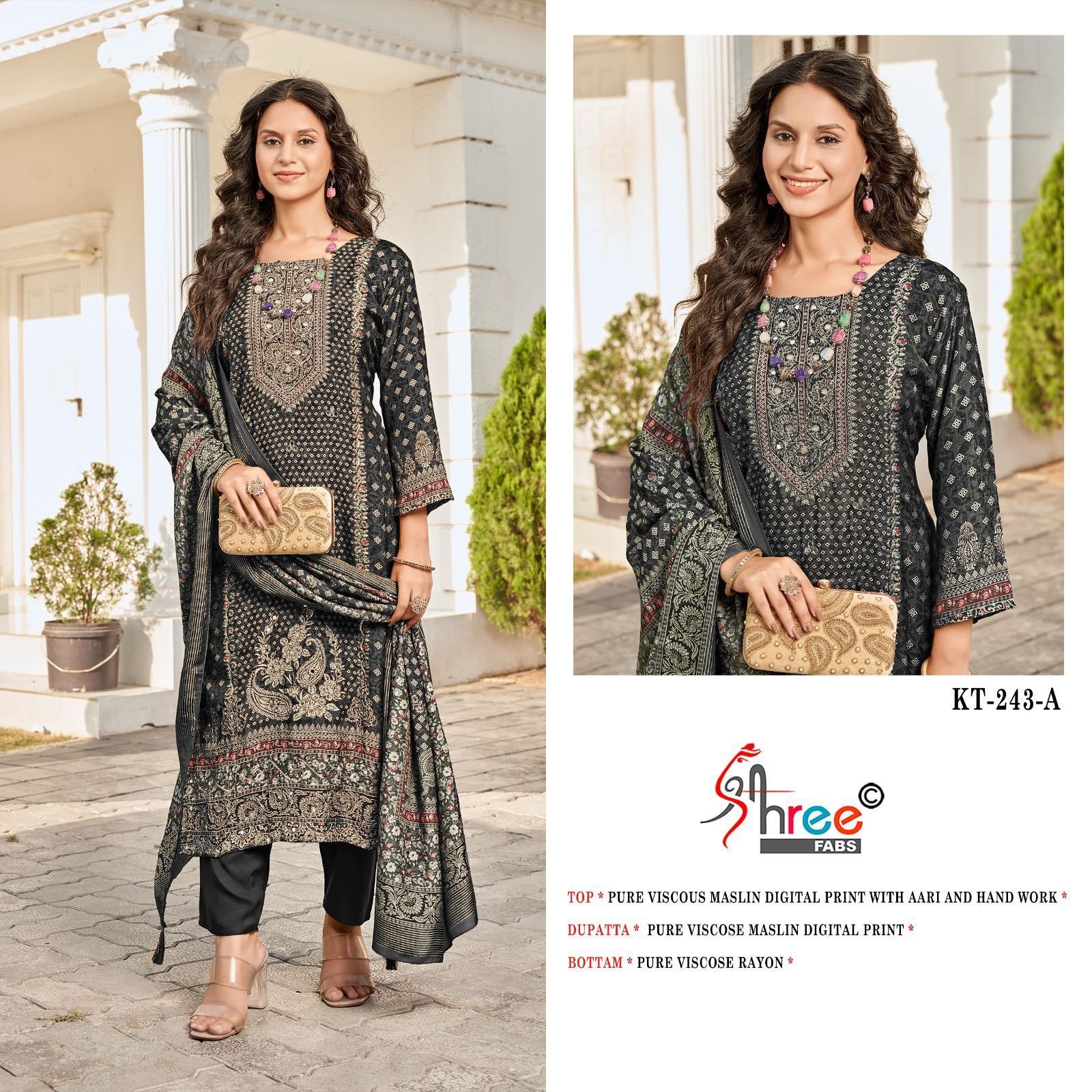 semi stitched Shree Fab Presents.... Very Beautiful Maslin Collection D.No. KT 243 Colours