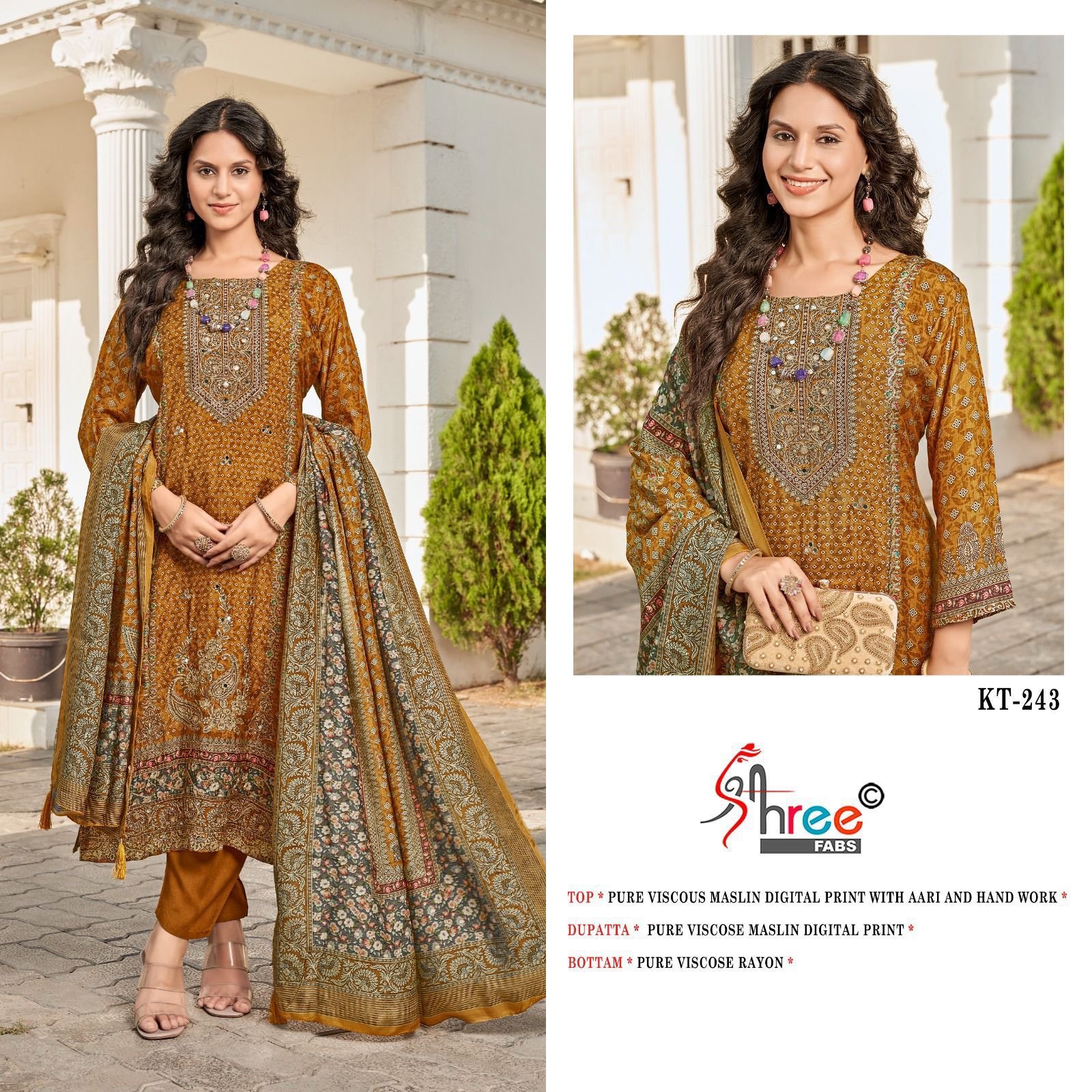 semi stitched Shree Fab Presents.... Very Beautiful Maslin Collection D.No. KT 243 Colours - Image 5