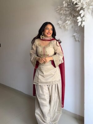 stitched AK:-333 NEW ĐĚSIGNER PARTY WEAR  TOP AND FARSI SALVAR . WITH FANCY DUPPATA AND EMBROIDERY WORK