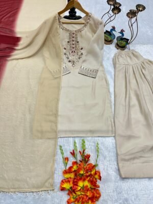 Alternative view of stitched AK:-333 NEW ĐĚSIGNER PARTY WEAR  TOP AND FARSI SALVAR . WITH FANCY DUPPATA AND EMBROIDERY WORK
