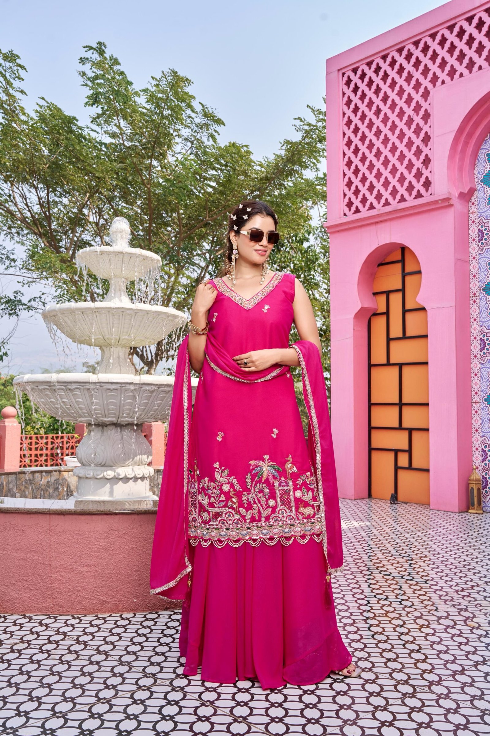 stitched AK series now AK Creation AK-156 AK creation Launching New haldi special Designer kurti moti work & Plazzo - Dupatta pair