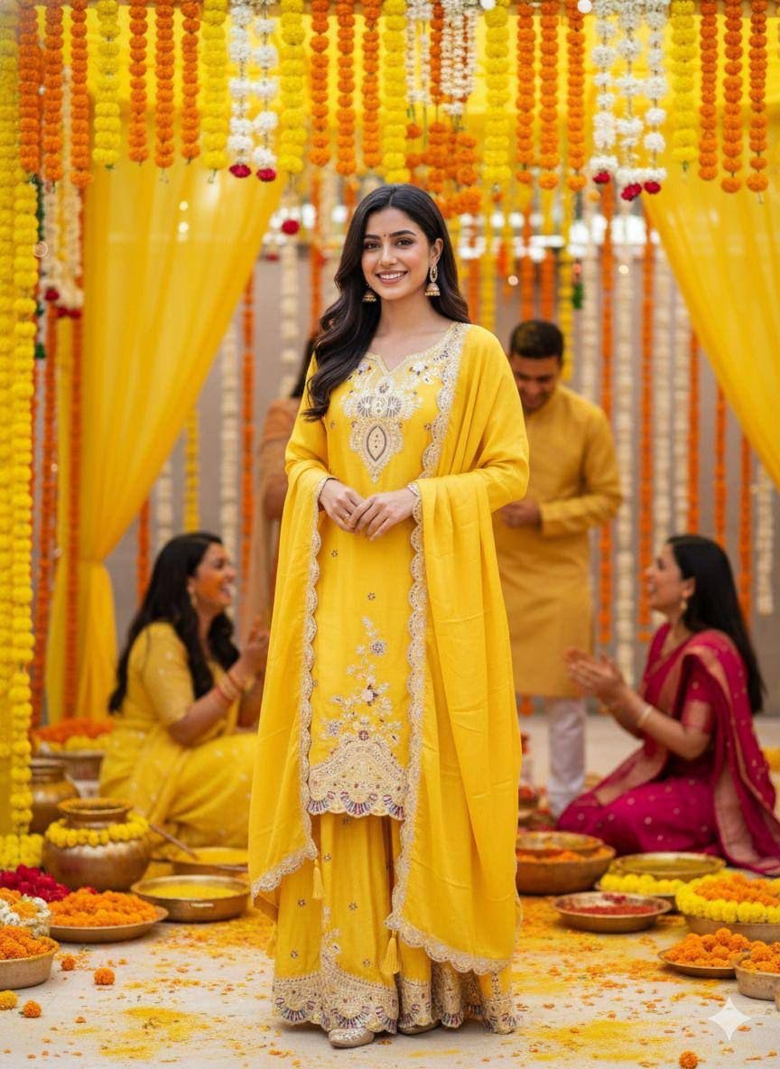 stitched EXCLUSIVE AND TRENDY FOR WEDDING SEASON OUR SEQUENCE EMBROIDERED TOP, PLAZZO AND DUPATTA CODE :-AK-2058