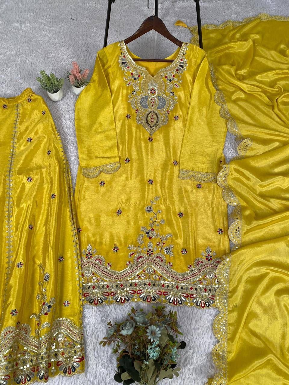 stitched EXCLUSIVE AND TRENDY FOR WEDDING SEASON OUR SEQUENCE EMBROIDERED TOP, PLAZZO AND DUPATTA CODE :-AK-2058 - Image 2