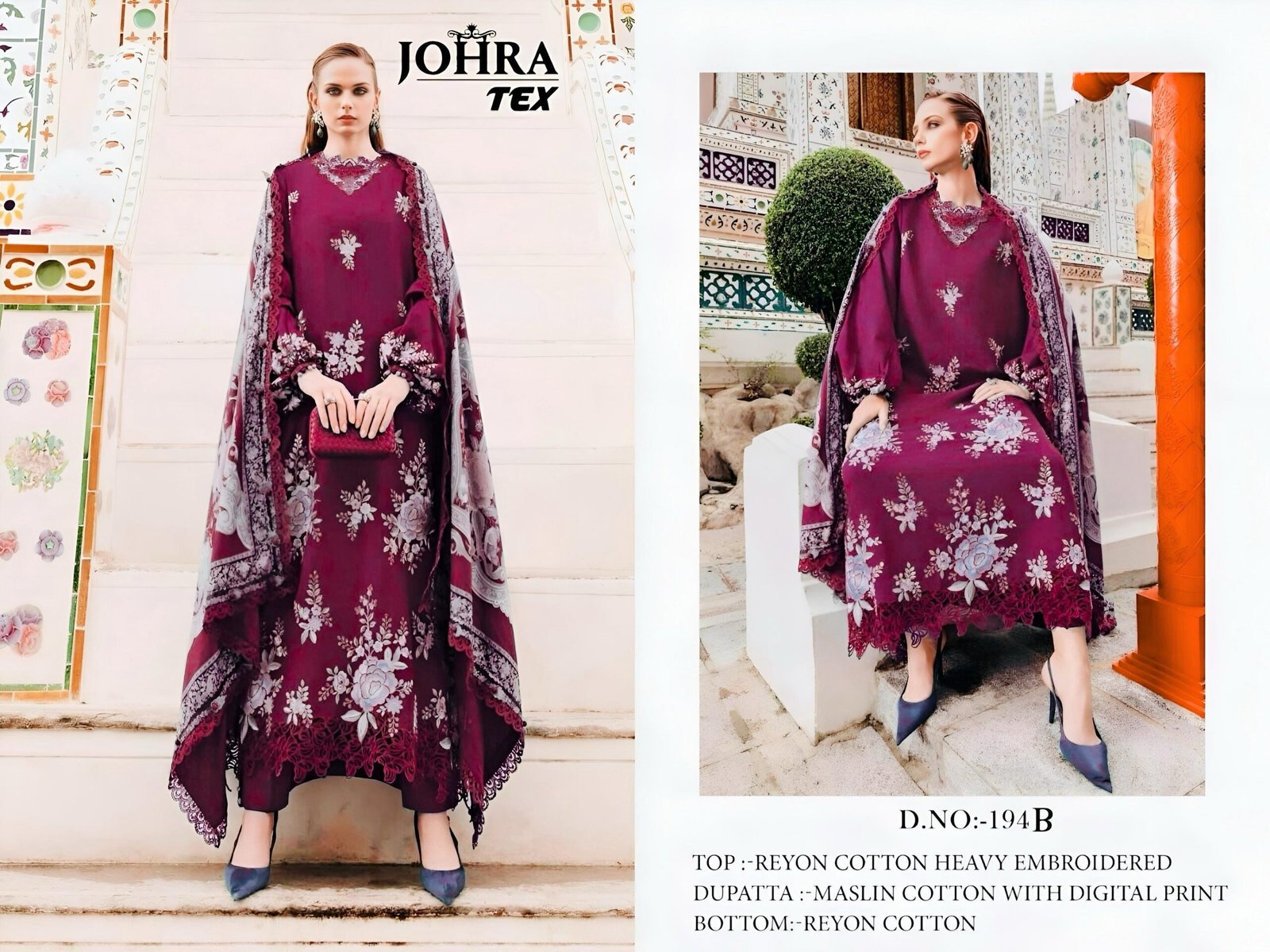 semi stitched BRAND NAME :- JOHRA TEX D NO :- JT-194 B RAYYON COLLECTION