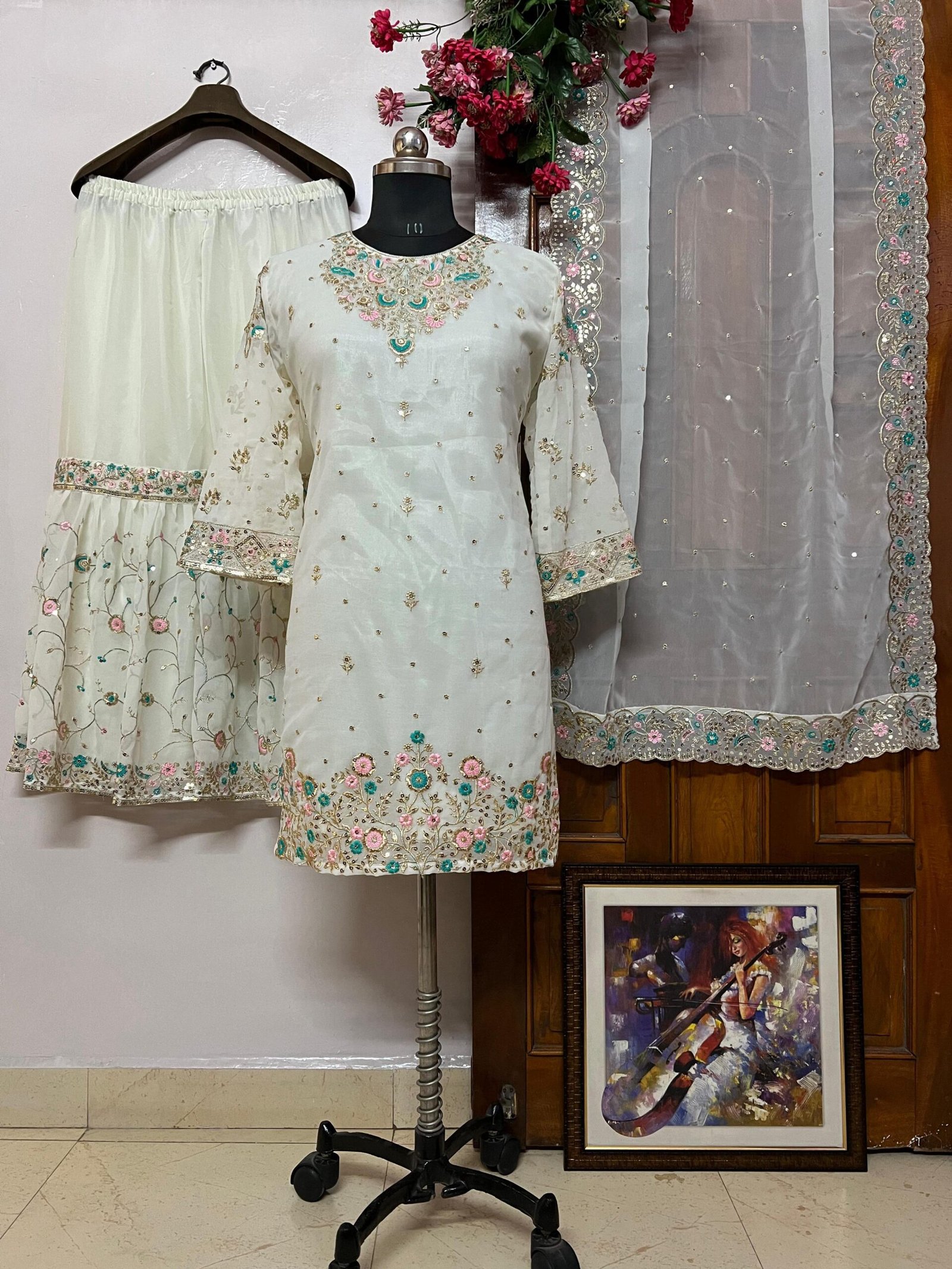stitched AK 1348 PRESENTING NEW KURTI-SHARARA SET IN GEORGETTE WITH BEAUTIFUL SEQUINS & THREAD EMBROIDERY WORK - Image 2