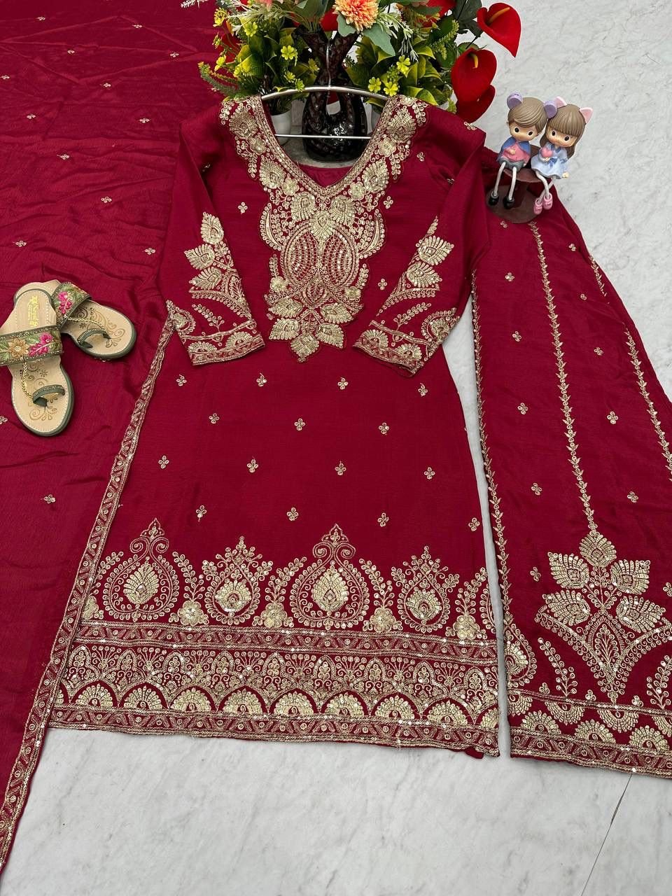stitched AK-037 AK Fashion Launching New Designer Party Wear Top Plazzo & Dupatta Set - Image 2