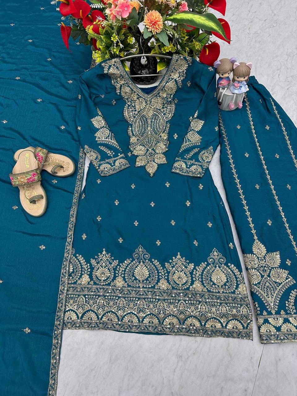 stitched AK-037 AK Fashion Launching New Designer Party Wear Top Plazzo & Dupatta Set - Image 4