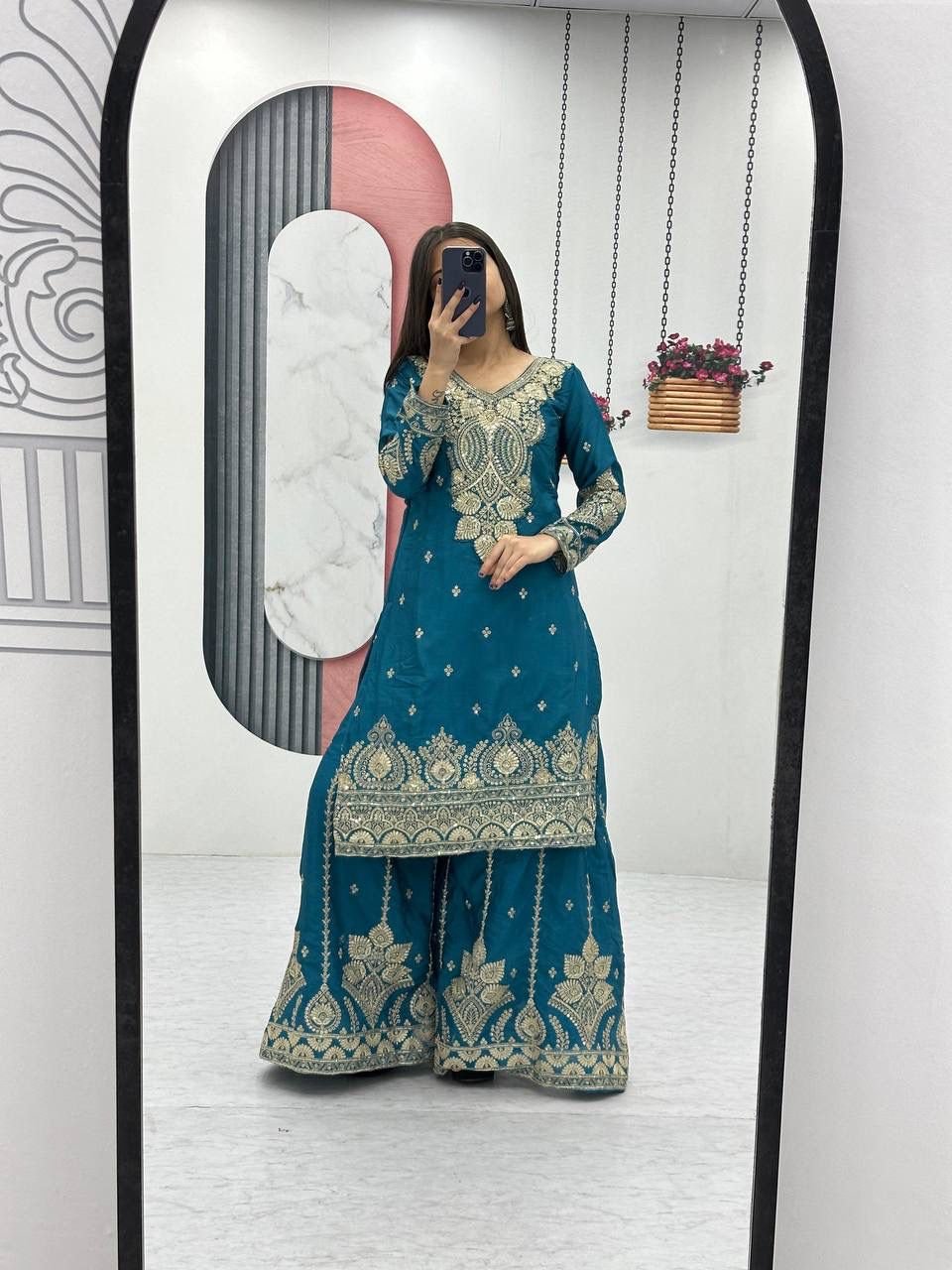 stitched AK-037 AK Fashion Launching New Designer Party Wear Top Plazzo & Dupatta Set - Image 3