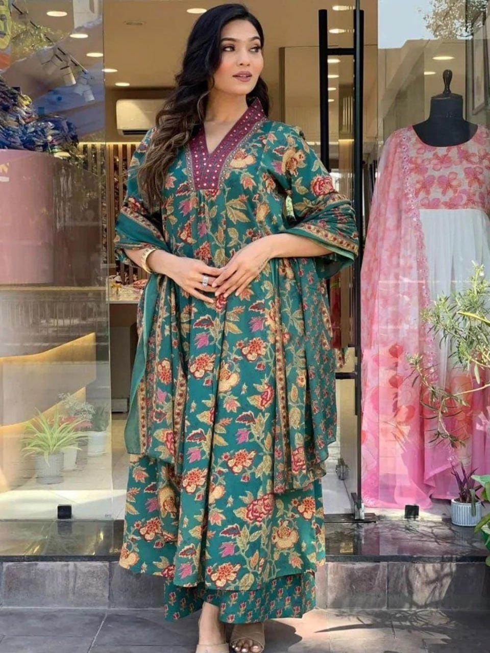 stitched Featuring mesmerizing Aline Premium Cotton Blend Suit which is seamless blend of elegance and comfort. It is crafted from finest Cotton fabric which is beautifully highlighted with intricate prints all-over. - Image 5