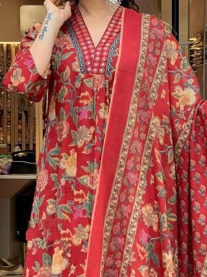 stitched Featuring mesmerizing  Aline Premium Cotton Blend Suit which is seamless blend of elegance and comfort. It is crafted from finest Cotton fabric which is beautifully highlighted with intricate  prints all-over.