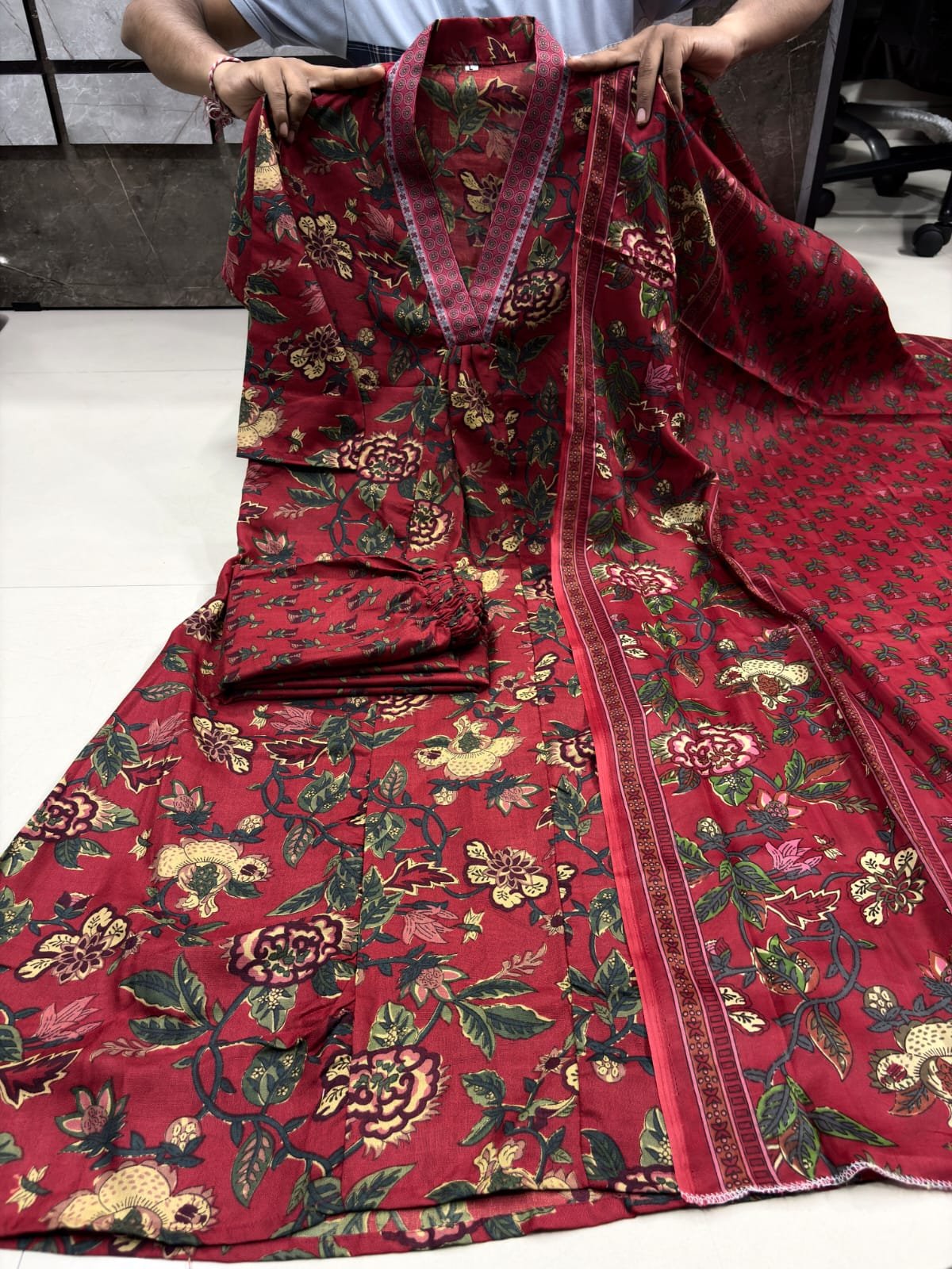 stitched Featuring mesmerizing Aline Premium Cotton Blend Suit which is seamless blend of elegance and comfort. It is crafted from finest Cotton fabric which is beautifully highlighted with intricate prints all-over. - Image 2
