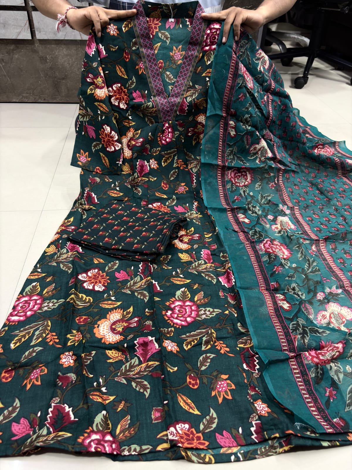stitched Featuring mesmerizing Aline Premium Cotton Blend Suit which is seamless blend of elegance and comfort. It is crafted from finest Cotton fabric which is beautifully highlighted with intricate prints all-over. - Image 6