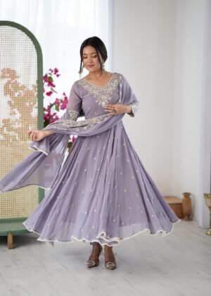 stitched Real Modeling Shoot  AK-5012 — "Elegant Embroidered Rembo Sequence Designer Anarkali Three Piece Set"