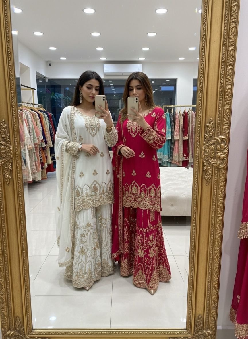 stitched Launching New Design Trending Fox Georgette(Top&Sarara&dupatta)* Reddy To Wear Look Design* - Image 5