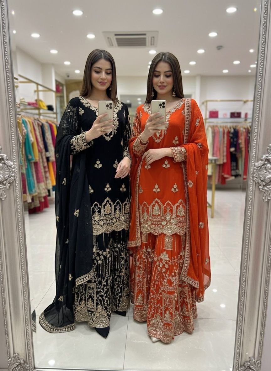 stitched Launching New Design Trending Fox Georgette(Top&Sarara&dupatta)* Reddy To Wear Look Design* - Image 6