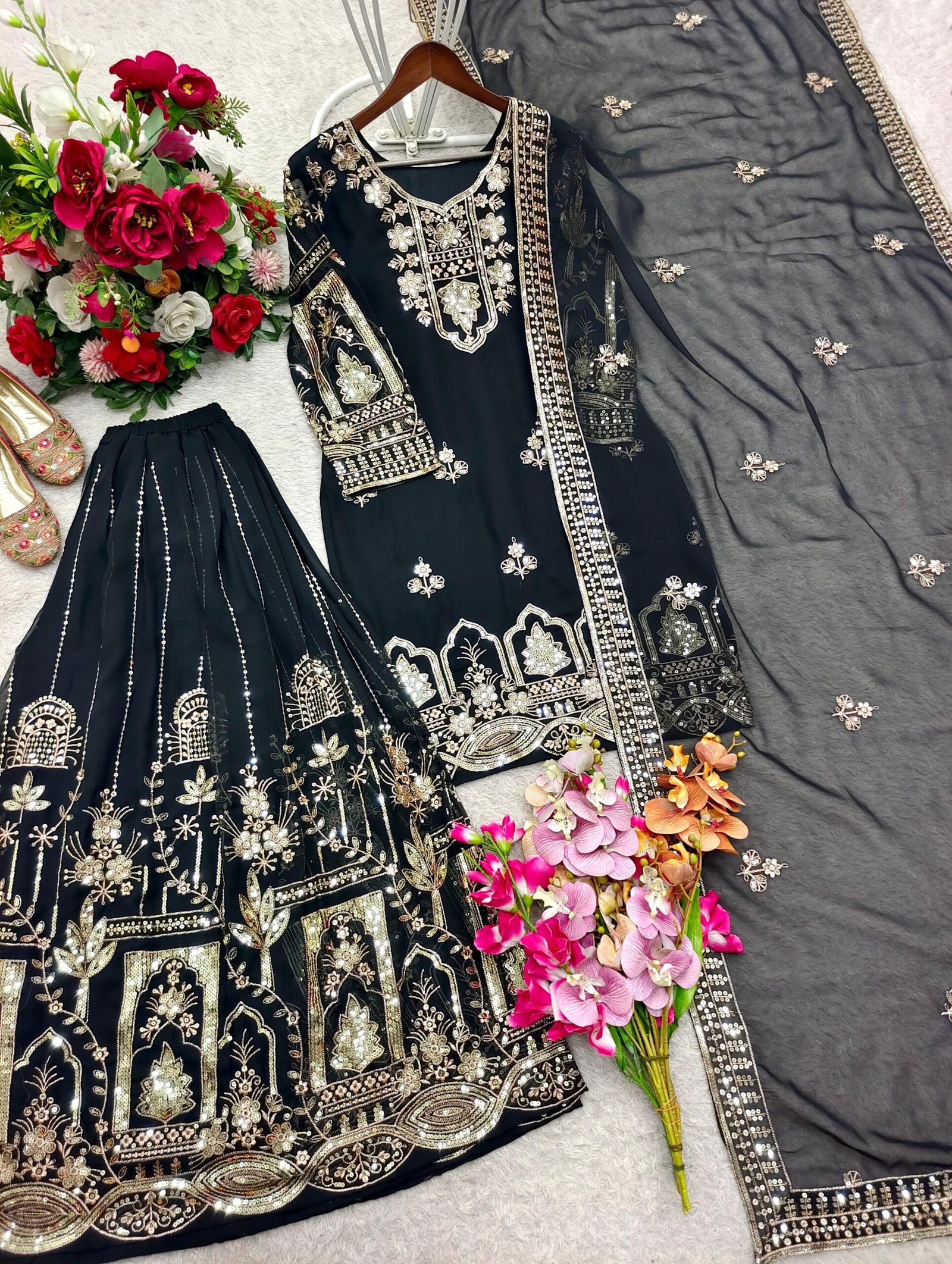 stitched Launching New Design Trending Fox Georgette(Top&Sarara&dupatta)* Reddy To Wear Look Design* - Image 2