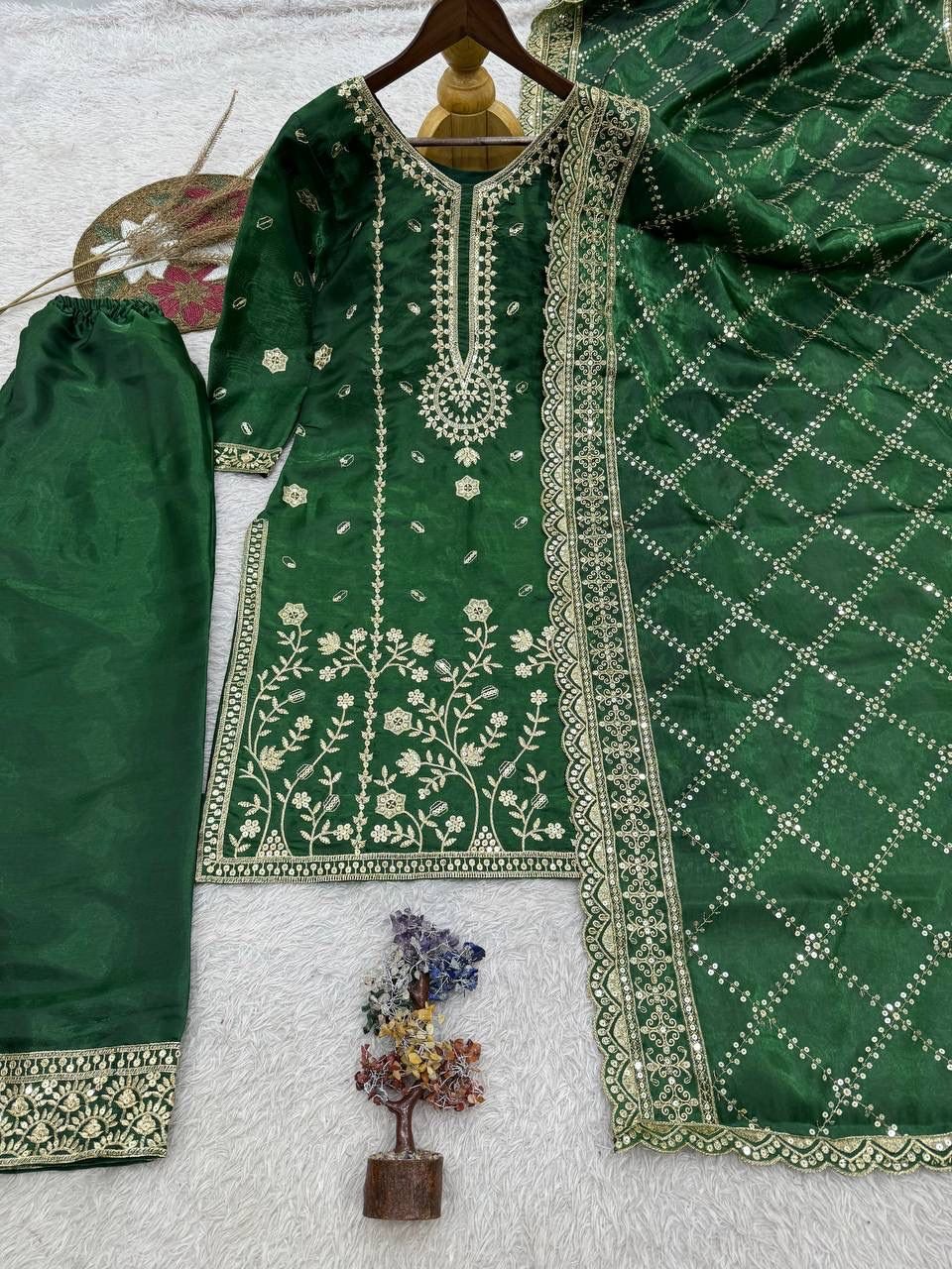 stitched PRESERNTING NEW READY TO WEAR SPACIAL FANCY DESIGN HEAVY EMBROIDERY AND SEQUENCE WORK TOP - PLAZZO WITH DUPATTA - Image 2