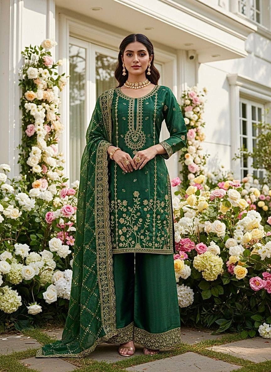 stitched PRESERNTING NEW READY TO WEAR SPACIAL FANCY DESIGN HEAVY EMBROIDERY AND SEQUENCE WORK TOP - PLAZZO WITH DUPATTA