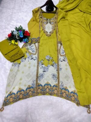 Alternative view of stitched Today We are Launching Exclusively  Festive & Party Wear Heavy Frech Crep With Digital Print With Hand Work Top-bottom  Set Fully Stitched Ready To Wear