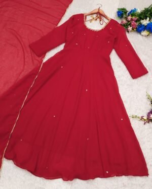 Alternative view of stitched Design Number 129  SHOBHA SUIT SET   Step into the spotlight with our Georgette Anarkali Suit Set, adorned with dazzling Hand wor