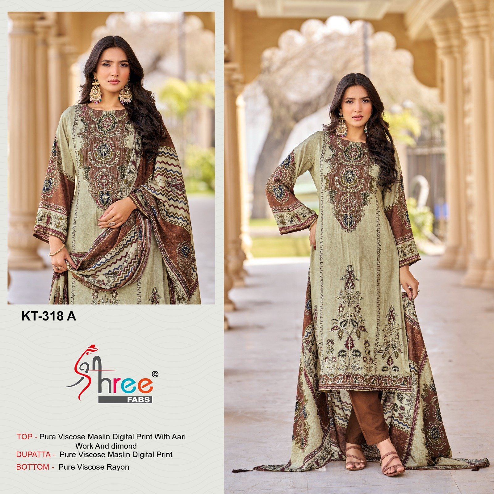 semi stitched Shree Fab Presents.... Very Beautiful Maslin Collection D.No. KT 318 A