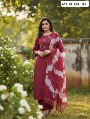 Alternative view of stitched WEAR IT LOVE IT SHARE IT#  NEW ARRIVAL CHANDERI SILK KURTI WITH PANT WITH DUPPATA  KURTI-PANT-DUPPATA