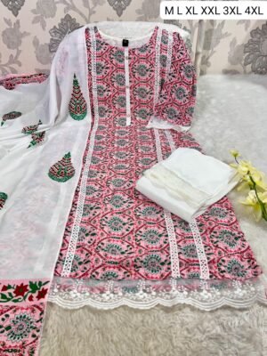 Alternative view of stitched Muslin Silk A-Line Kurti With Pant With Dupatta