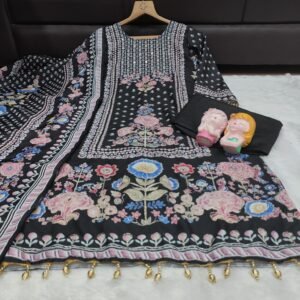 Alternative view of stitched This set is a perfect choice for someone looking for a "Royal Black" look with a touch of colorful ethnic charm!