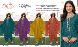 semi stitched Design no- 5372  Top - siffon  with Embroidery khatli work  & zarkan