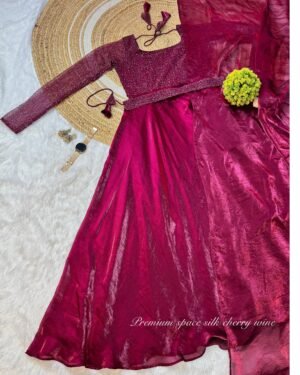 Alternative view of stitched Mox Creation Exclusive arrival  Launching exclusive party wear draping style gown outfit .This beautiful outfit made from premium space silk fabric with complete beads work on yoke part.