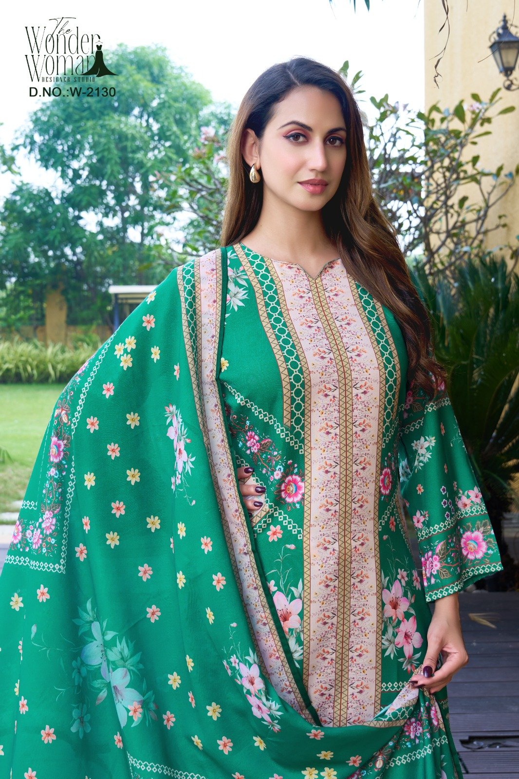 stitched "D.No - W-2130 The Wonder Woman Designer Studio" Blended Reyon with Maslin Duppata .... Grace your look with this elegant Blended Reyon coord set, - Image 2