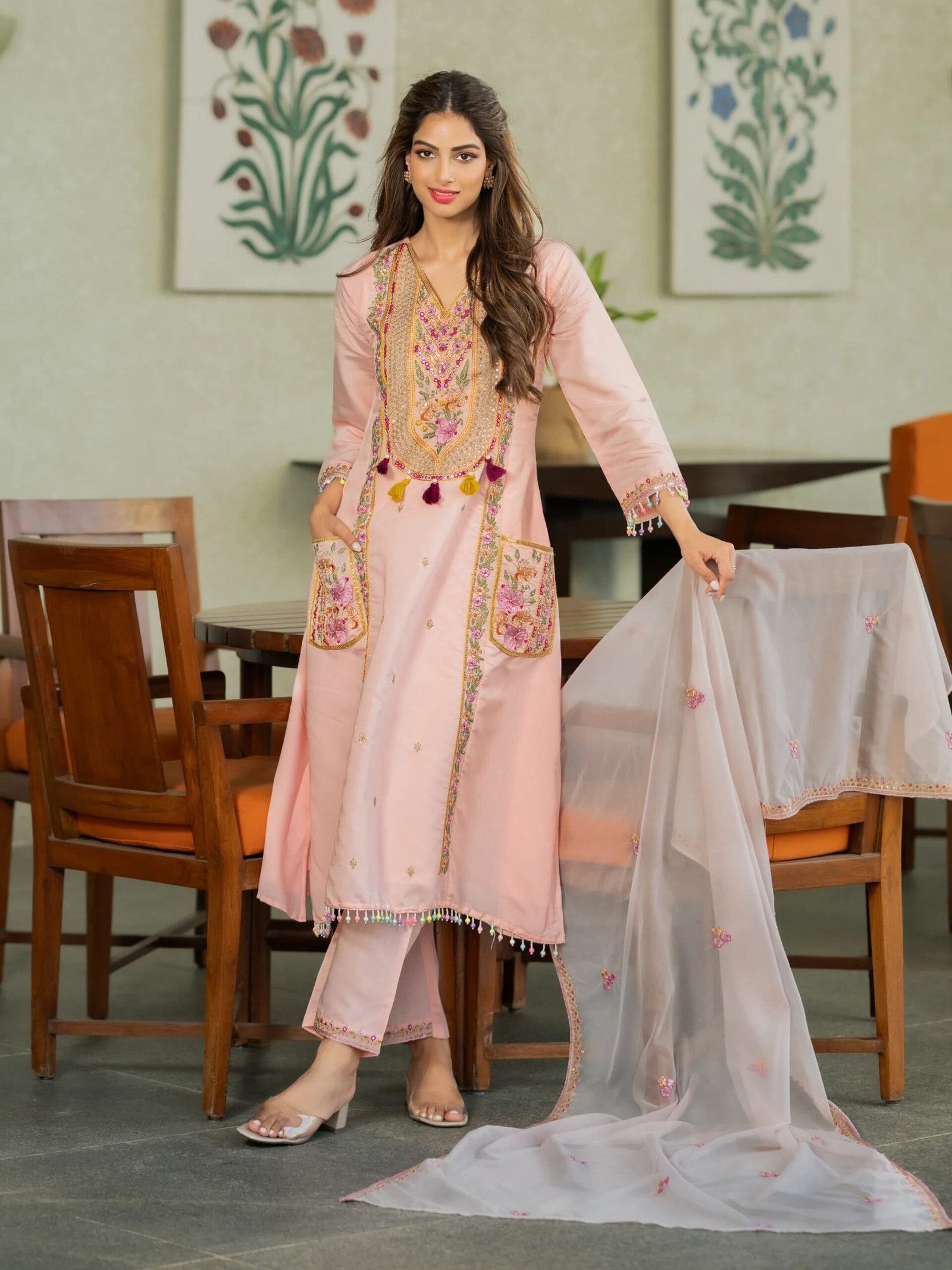 stitched SHIVAM COLLECTION PRESENT..... WOMEN'S PURE VISCOSE CHANDERI SILK KURTA SETS INDIRA