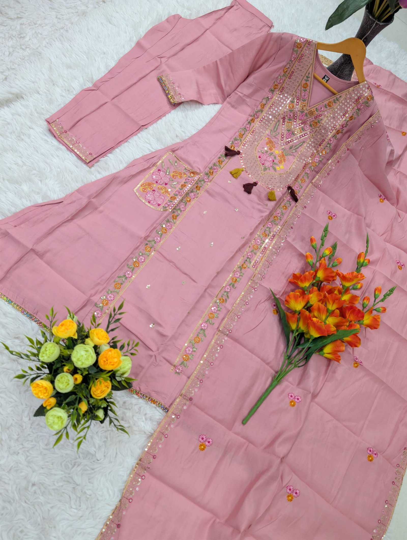 stitched SHIVAM COLLECTION PRESENT..... WOMEN'S PURE VISCOSE CHANDERI SILK KURTA SETS INDIRA - Image 2