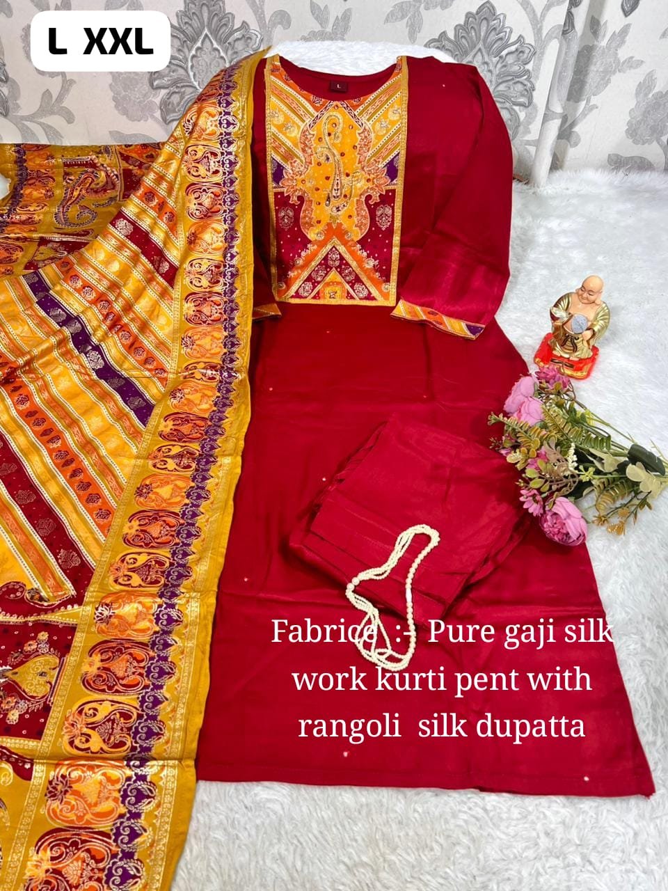 stitched SALE SALE SALE Launching New Designers Kurti Pent Dupatta Set - Image 2