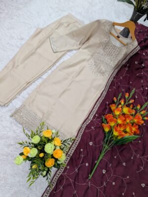 Alternative view of stitched SHIVAM COLLECTION PRESENT.....  WOMEN'S PURE VICHITRA SILK KURTA SETS  PANACHE