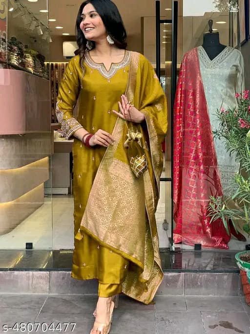 stitched AK 1022 PRESERNTING NEW STYLISH DESIGNER HEAVY ROSE GOLD EMBROIDERY WORK WITH PENT MF 1022 - Image 2