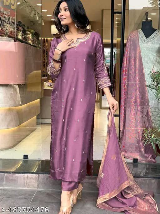stitched AK 1022 PRESERNTING NEW STYLISH DESIGNER HEAVY ROSE GOLD EMBROIDERY WORK WITH PENT MF 1022 - Image 3