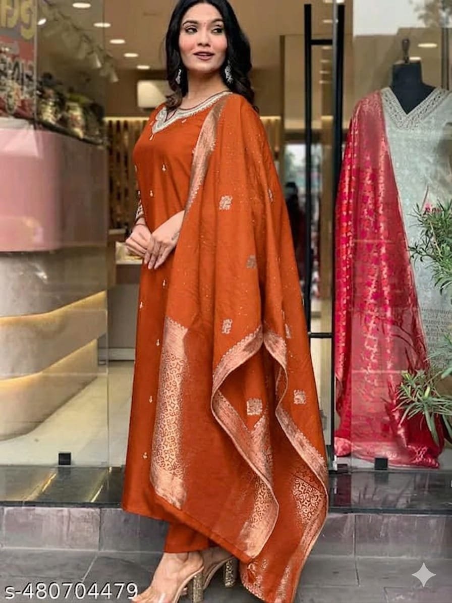 stitched AK 1022 PRESERNTING NEW STYLISH DESIGNER HEAVY ROSE GOLD EMBROIDERY WORK WITH PENT MF 1022