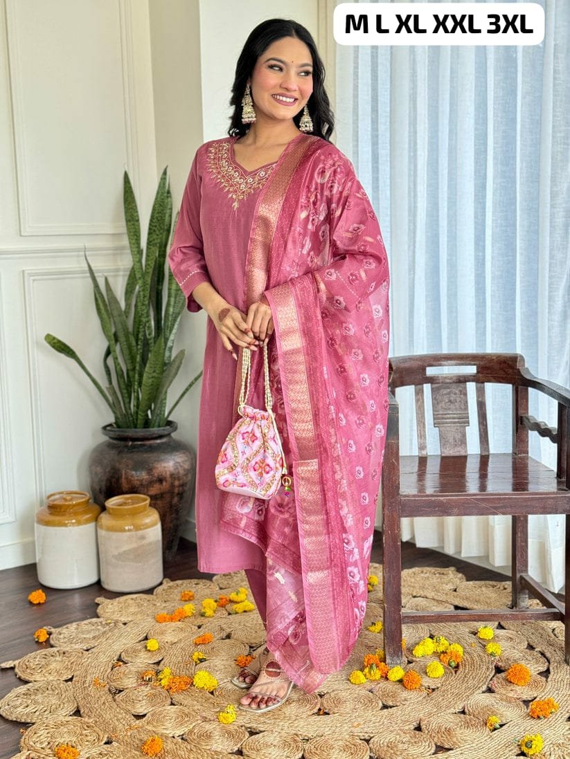 stitched Look straight out of a dreamy movie set as you turn around and walk in this elegant Roman Silk (attached Cotton inner) & Premium Handwork suit.. the perfect blend of traditional wear and chic design. - Image 3