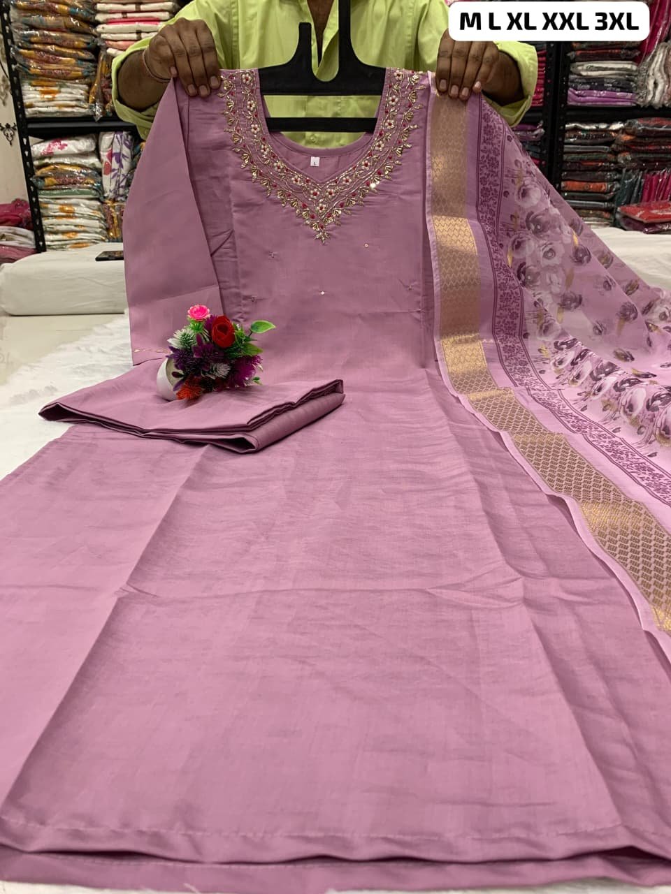 stitched Look straight out of a dreamy movie set as you turn around and walk in this elegant Roman Silk (attached Cotton inner) & Premium Handwork suit.. the perfect blend of traditional wear and chic design. - Image 2