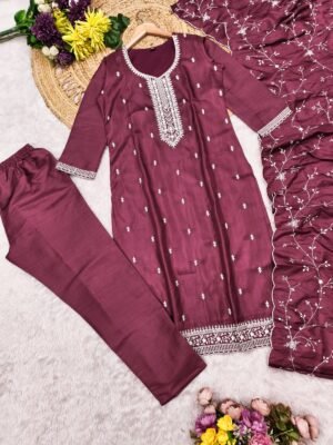 stitched Elegant Jalpari Fabric Calf Length Straight Kurta Set  Lazuki fashion presents Maroon Colour Gracefully modern, eternally classic