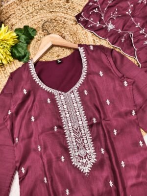 Alternative view of stitched Elegant Jalpari Fabric Calf Length Straight Kurta Set  Lazuki fashion presents Maroon Colour Gracefully modern, eternally classic