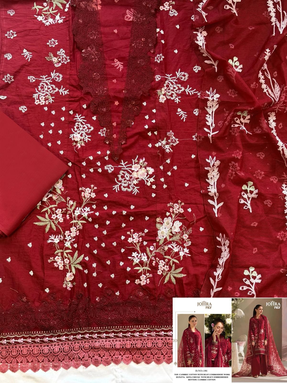 semi stitched JOHRA TEX D NO :- JT-186 CAMBRIC COTTON WITH HEAVY EMBROIDERY WORK WITH - Image 2