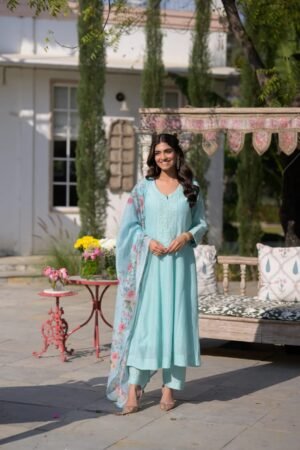 Alternative view of stitched Today We Are Launching Party Wear Kurati with Pent and Dupatta Readymade Collection. AK-030